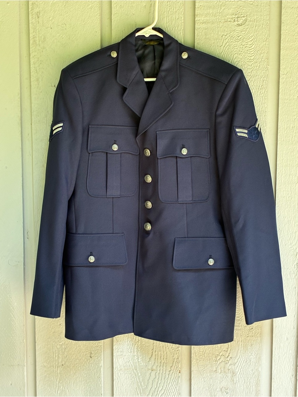 Vintage 1990 USAF Senior Airman E4 Dress Blue Military Coat 41R - Picture 2 of 16